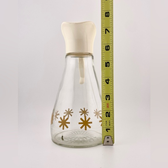 Vintage, Log Cabin Syrup Dispenser Clear Glass Gold with Atomic Starburst - Picture 7 of 9